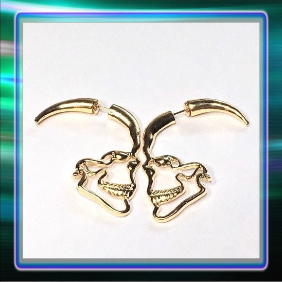 Gold Silouhette Skull Earrings - Picture 2 of 9